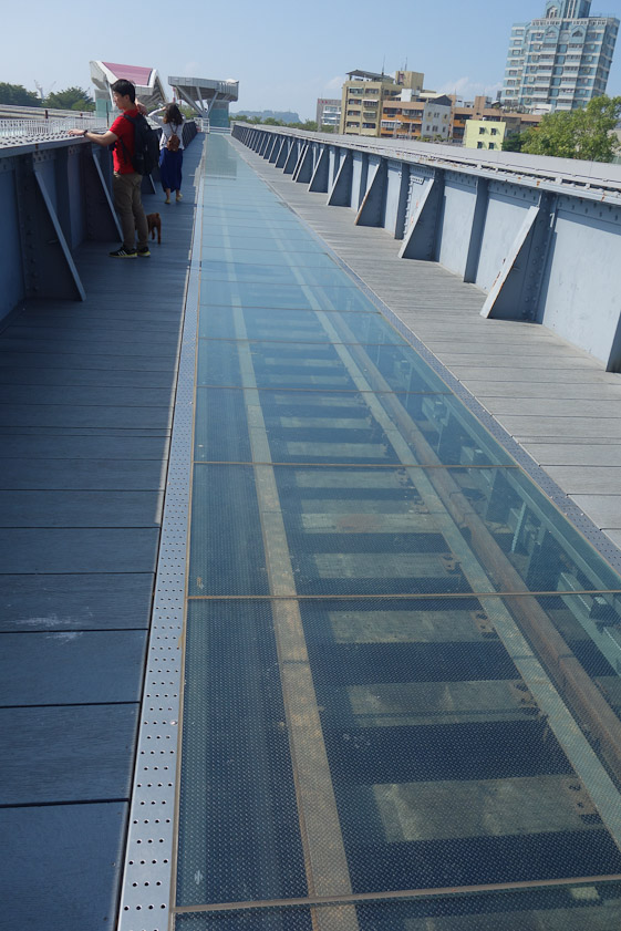 The old tracks are covered with glass.