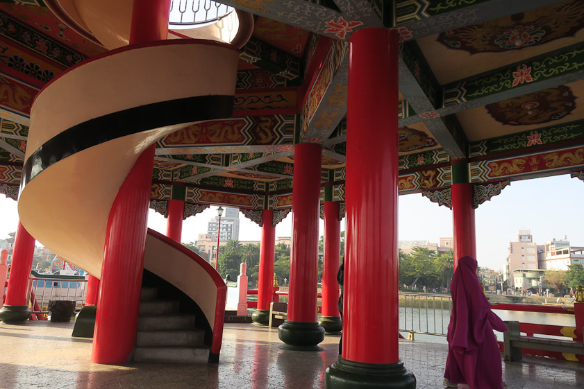 The interior of the pavilion at the end of the pier.