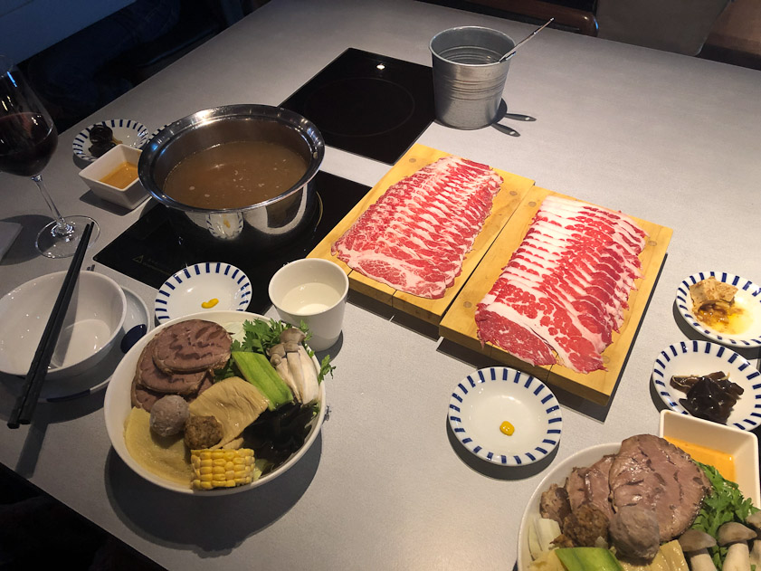 For dinner we ate at Mr. Meat, a retaurant we learned about from a NY Times article last year. That's beef and pork and the pot of hot stock in which we cooked it.