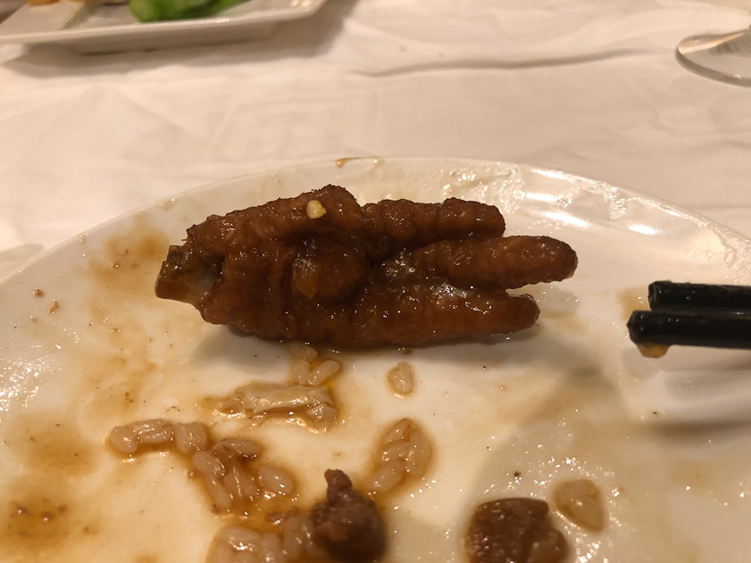 At dinner I had a checken's foot.