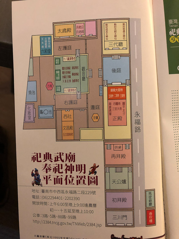 The plan of Guan Gong temple. The entrance is the gray room at the bottom right. The matchmaking altar is at top center.
