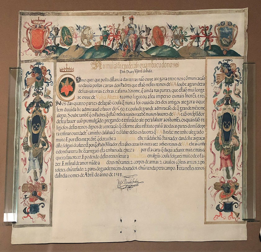 Diplomatic document of 1588 sent by the Portuguese Viceroy of the Indies to Toyotomi Hideyoshi. It appears to be in Spanish.