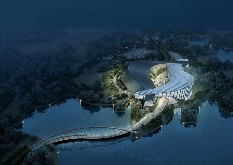 Note that the bridge is curved, but the arch supporting it is planar, so the hangers are not all vertical.