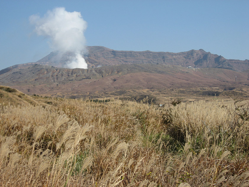 Aso volcano has produced more explosive eruptions than any other volcano in the world. Aso is a caldera about 12 miles (20 km) in diameter. Of the numerous stratovolcanoes and cinder cones inside the caldera only Naka-dake has been active in historic time. The first documented eruption in Japan was at Naka-dake in 553.