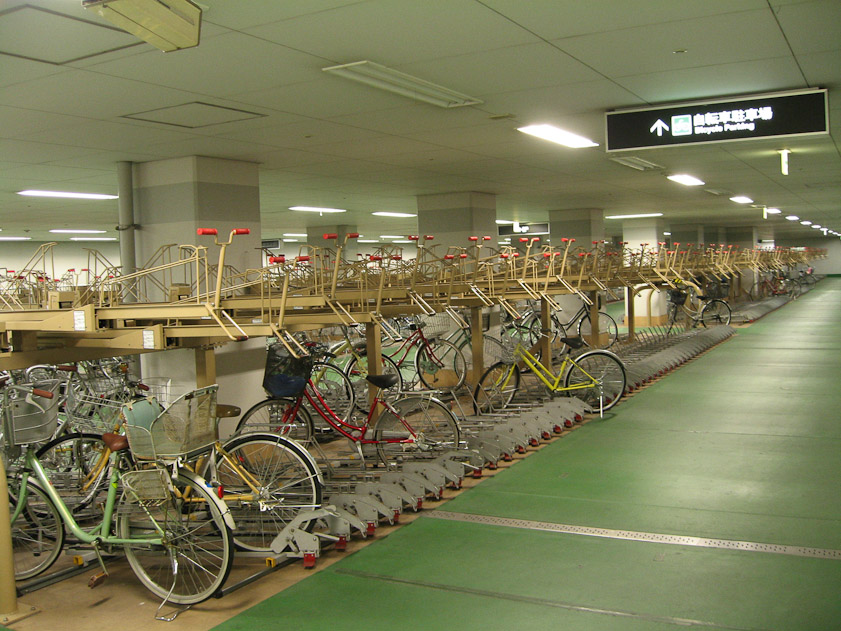 The bicycle storage at a subway station.