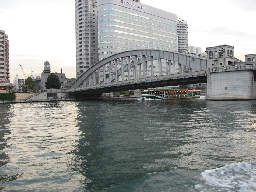 An a bowstring arch bridge. The roadway ties the two ends of the arch together.