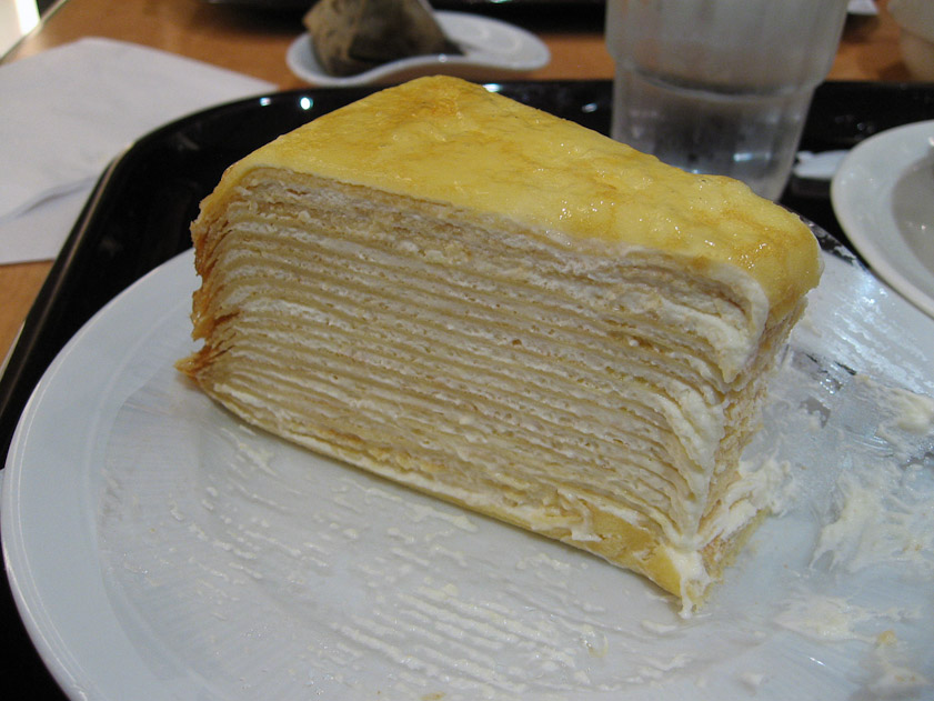 A wonderful pastry: many layers of pancake separated by whipped cream.