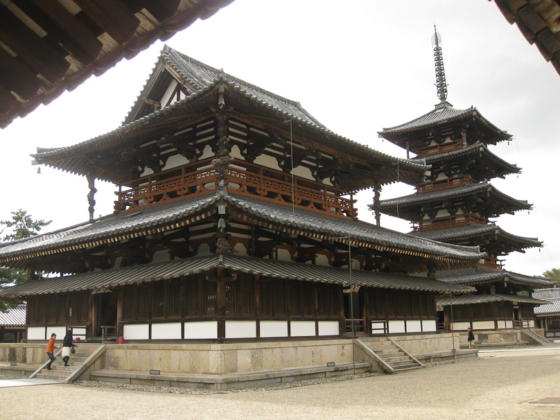 Horyuji, first Buddhist temple in Japan, first built in 607. That burned and this was built about 711.