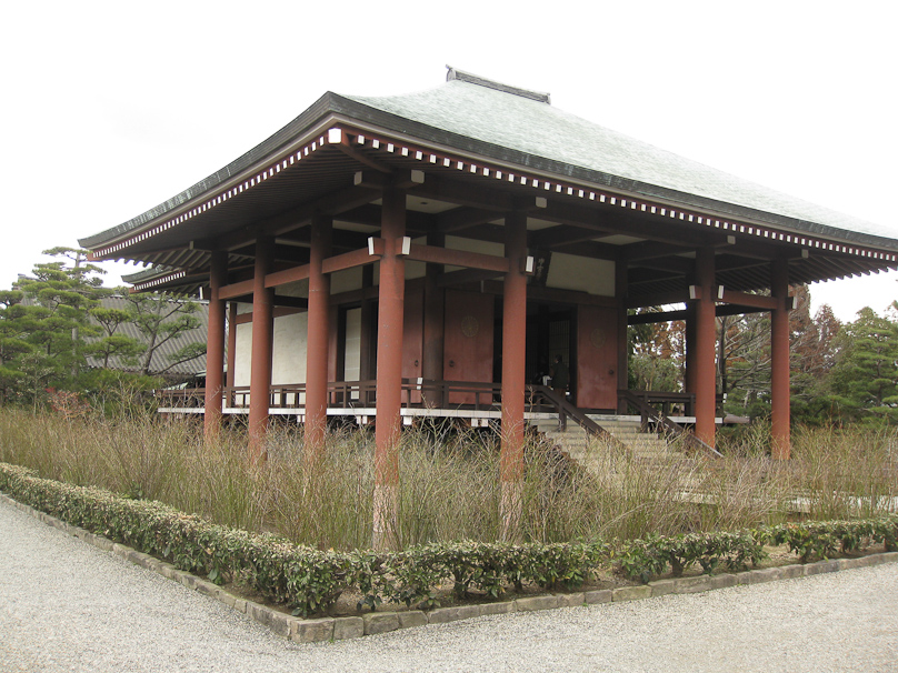 Main building at Chuguji Temple, a convent near the East Temple of Horyuji, surrounded by a moat.
