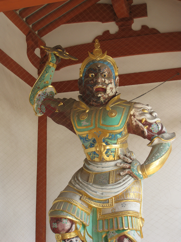 One of the guardian figures at the gate of Yakushiji