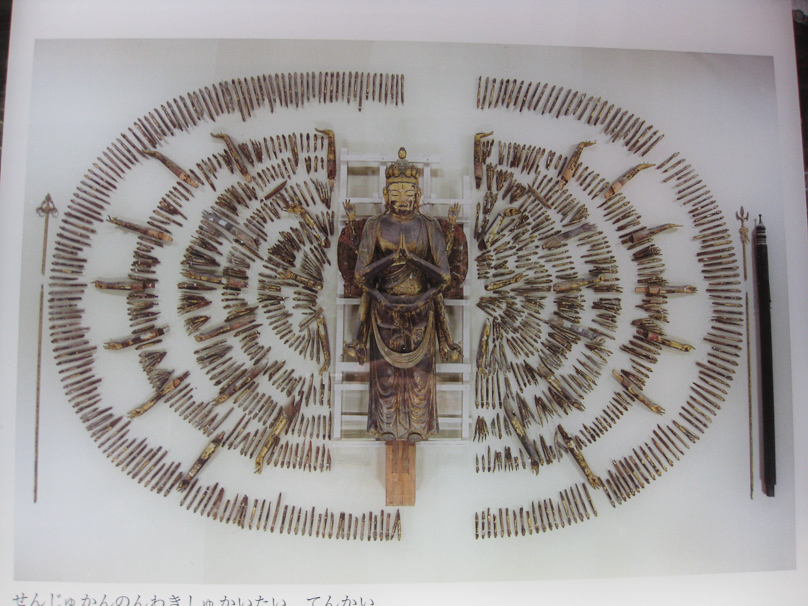 The Kondo at Toshodaiji was restored over 10 years ending in 2000. This statue of Senju Kannon, with a thousand arms, was disassembled before being put back together.