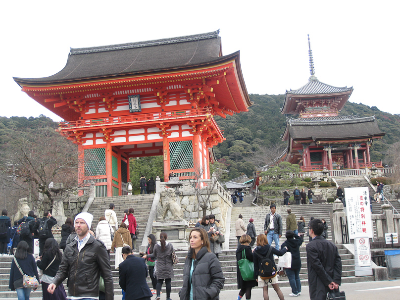 We didn’t plan on seeing Kiyomizu-dera temple in Kyoto, since it was at the top of such a long, steep hill. We were looking for a museum (which was closed), took a wrong fork, and ended up at the gate to Kiyomizu-dera.