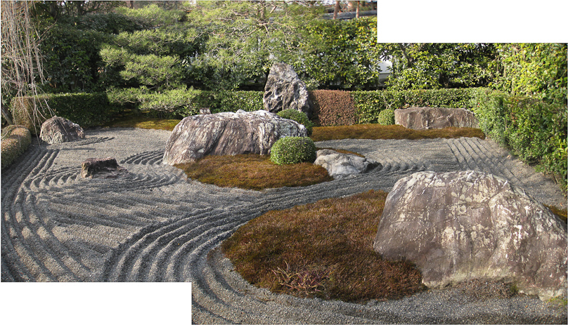 On 3 March Ed pulled up lame, and Mariana went sightseeing with Mayumi Sasaki, whom we knew from several previous visits at the Three Sisters Main Inn ryokan. This is part of the garden of Myoshin-in temple. This is a mosaic of two photos Mariana took.