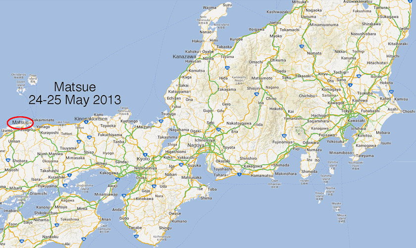 After a week in Kyoto we traveled to Matsue by two trains on 24 May, changing near Kurashiki on the east coast.