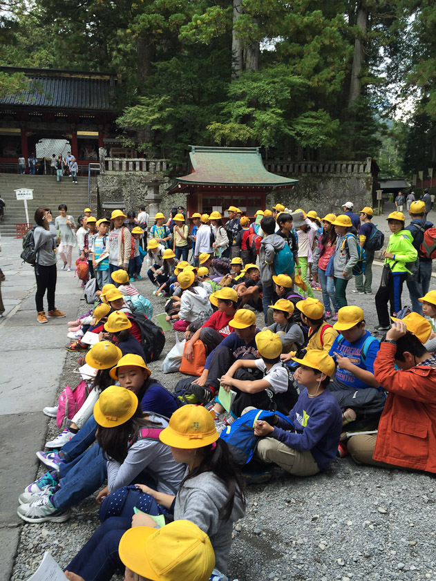 School class being marshalled on Level 1 after touring the Toshogu in Nikko.
