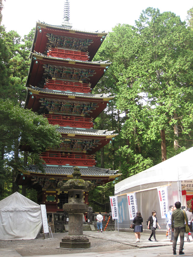 Five-story pagoda at the entrance to the Toshogu (shrine to honor  Tokugawa Ieyasu) in Nikko, an hour north of Tokyo. This was on the first level, immediately after passing through the Granite Torii marking the entrance to the shrine.