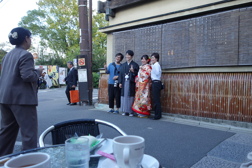 We ate breakfast here, watching the parade of kimonos, rickshaws, and people going to the various ryokans, restaurants and temples in this part of Gion.