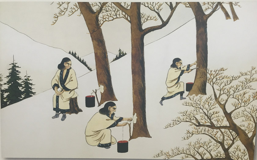 A different artist painted Ainu trapping trees to collect sap.