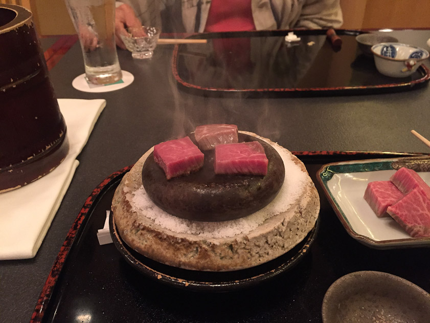 Another way to cook wagyu beef: a hot rock at the Okura Hotel restaurant.