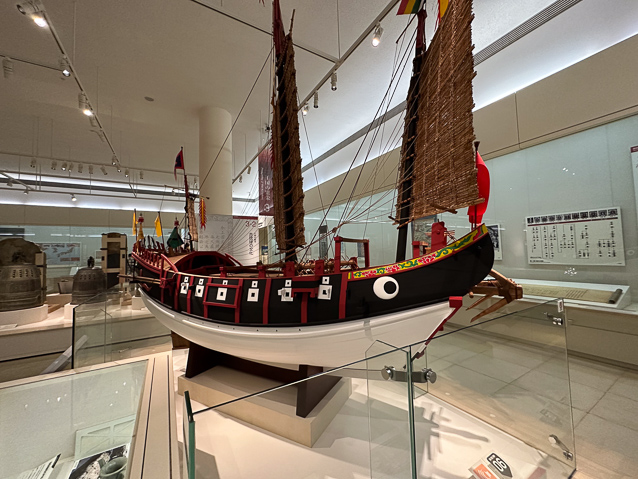 The museum has a history wing and an art wing. Model of a ship such as used for commerce in 15-16c.
