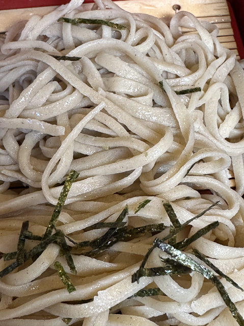 Square-cut soba nooodles, not the factory-made extruded variety. Mariana bought a kilo of soba for tea here.