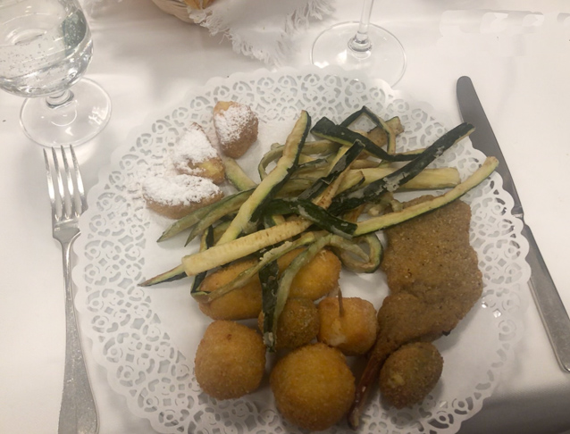 My entre was deep fried meats and vegetables.