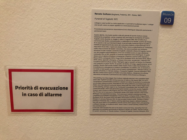 This notice identifies a few works in MAMBO to be saved in case of emergency (fire, capitalist plot, etc.). I only saw one other such notice.