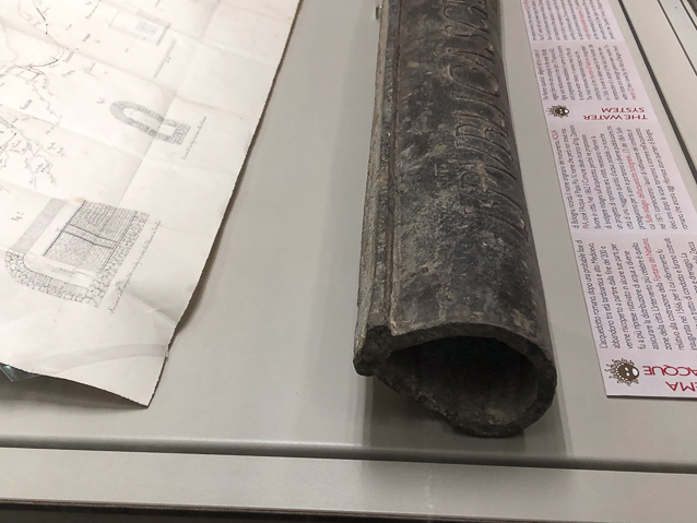 Roman plumbing pipe made by welding lead sheet into shape.