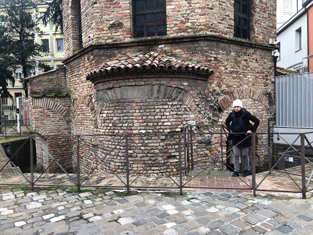 This lady very kindly let us in the baptistery during the lunch hour.Note how the street level of Ravenna is 3 feet higher than in the 5c.