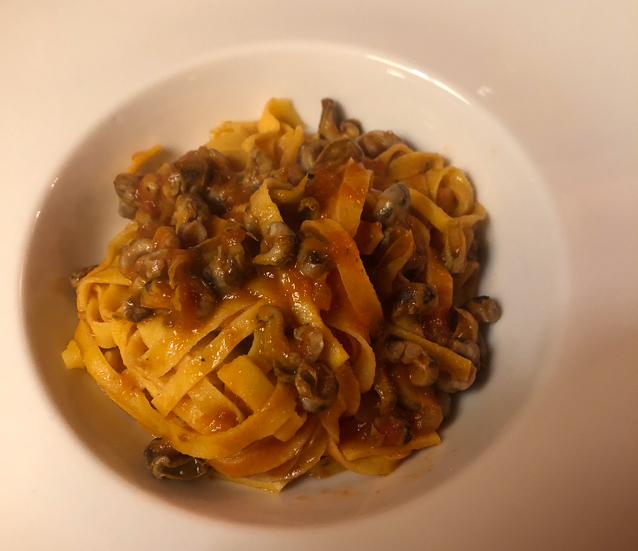Tagliolino with sea slugs for dinner at our hotr;.