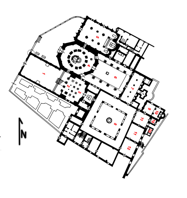 Santo Stefano is rotated about 28 degress away from the usual East-West orientation of Christian churches.