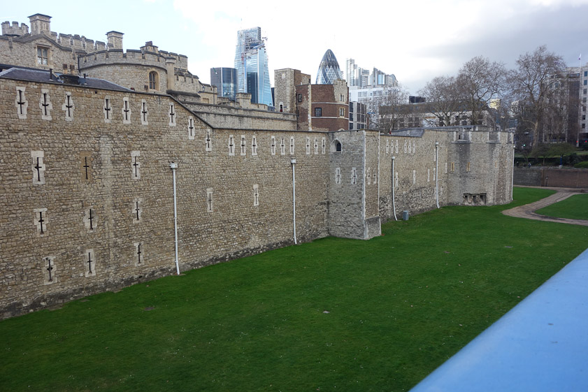 Crossing Tower Bridge to the north we immediately passed the medieval walls of the Tower of London/