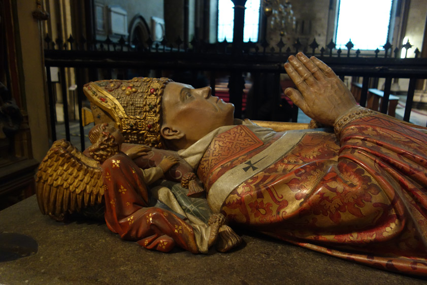 The effigy of Archbishop Henry Chichele (d. 1443) is on top of his tomb. The paint is modern.
