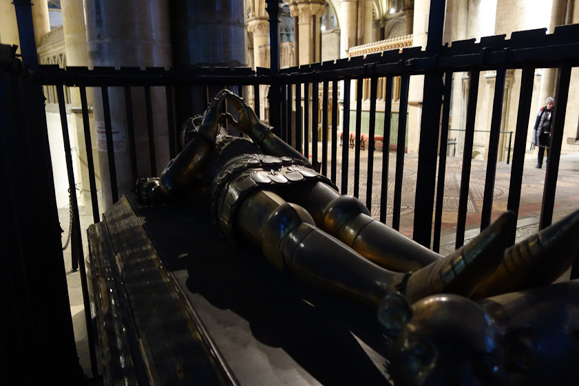 Effigy of Prince Edward, the Black Prince (d. 1376) in the south ambulatory of Trinity Chapel. In 1346 Edward commanded the vanguard at the Battle of Crécy. He defeated the Frence at Poitiers in 1356.
