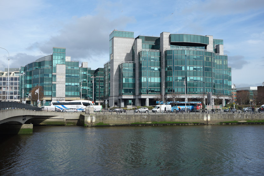 IFSC (International FInancial Services Centrre) House on the north bank of the Liffey, just south of the Talbot Memorial Bridge.