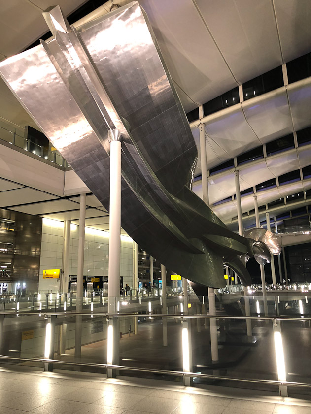 Our nephew Pete Durbin picked us up from Heathrow, where we passed this large swoop going from the renovated Terminal 5 to the car park.