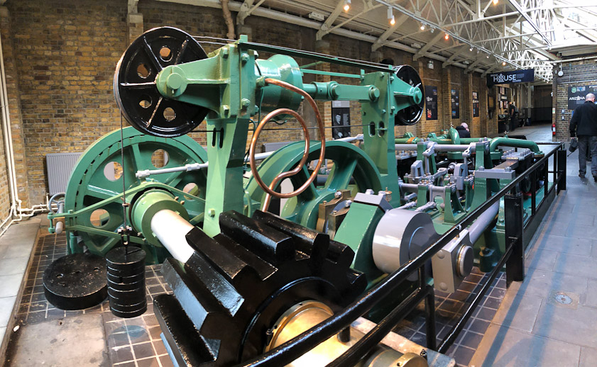 This is the mechanism that was located in the base of a tower which raised the leaf in the days of steam power. It was removed to make room for the electric motor in 1974.