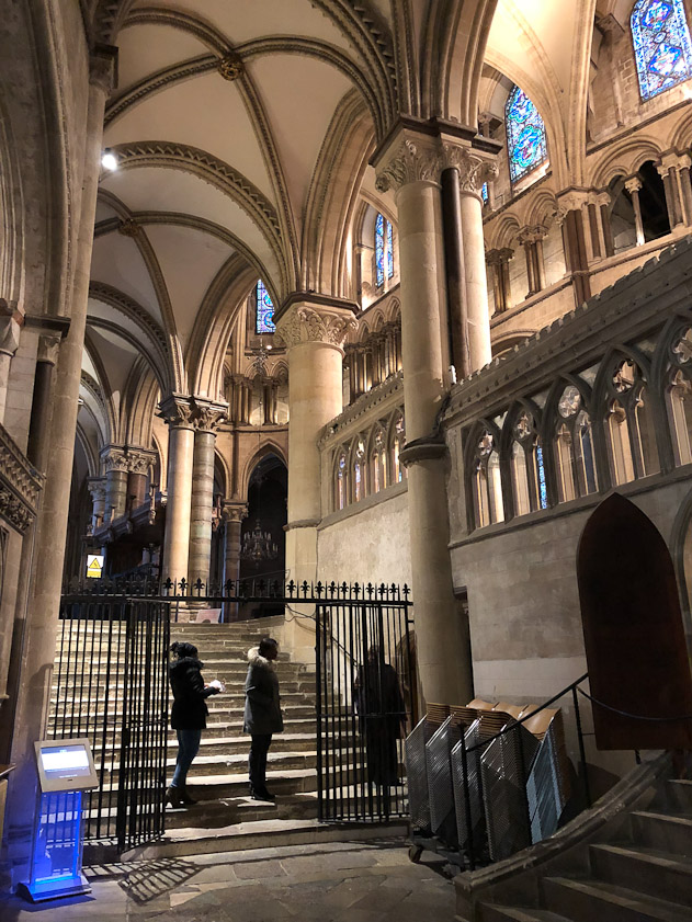 These stairs in the north choir aisle lead up to the ambulatory around Trinity Chapel.