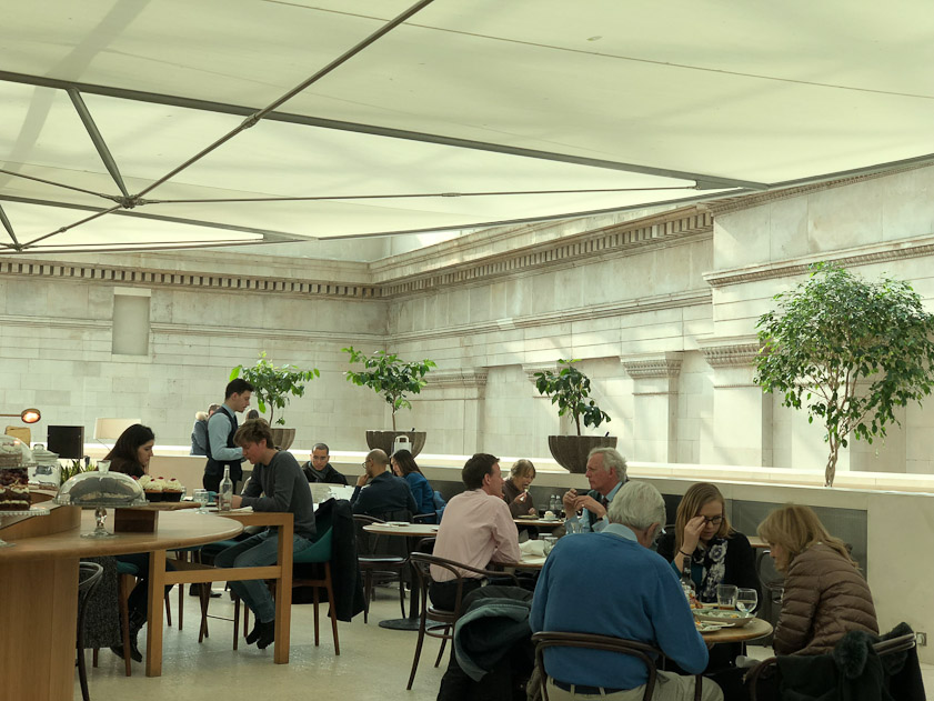 Lunch on top of the large cylindrical building in the center of the Great Court at the British Museum, designed by Norman Foster in 2000.