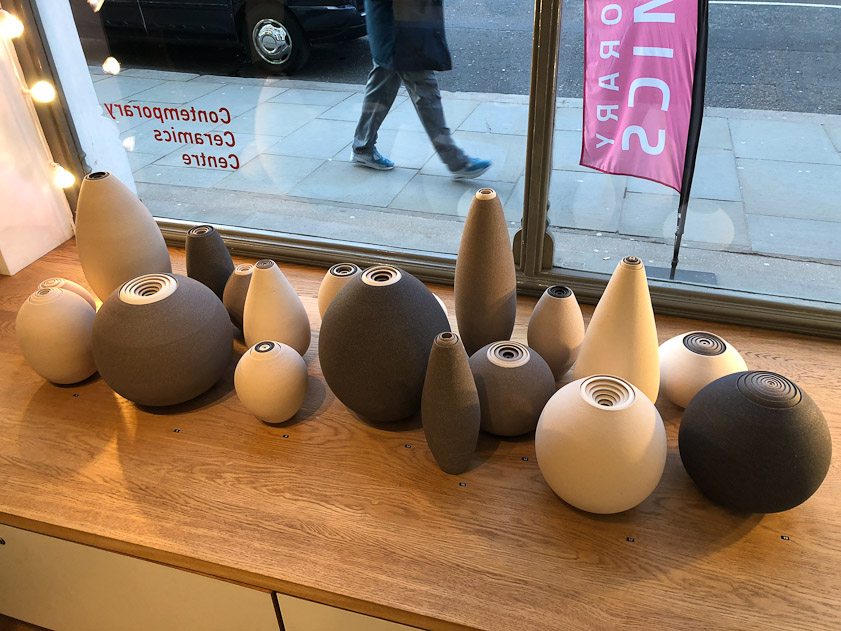 Later we visited Contemporary Ceramics, across Great Russell Street from the Museum. These are multilayered pots by Matthew Chambers