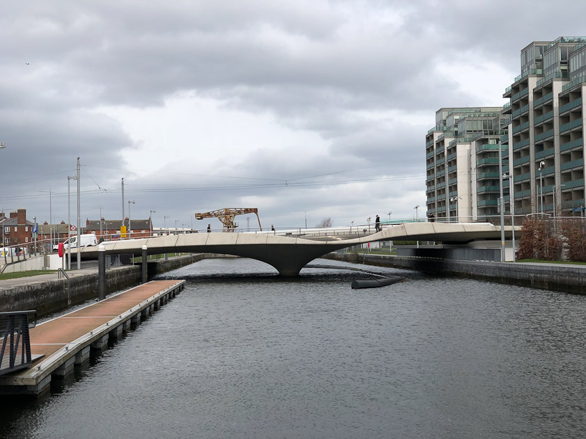 This cantilever bridge crosses the Royal Canal in Docklands.