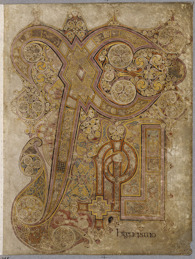 Folio 34r: The Latin text written here so ornately that it is practically unreadable is 