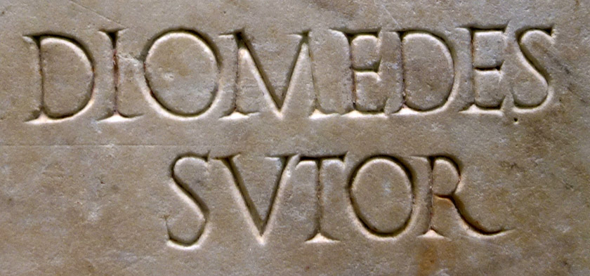 Some of the characteristics of this script are: All letters the same height without ascenders or descenders. Variable line width (see the M, V, and S). Prominent serifs. Variable letter width.