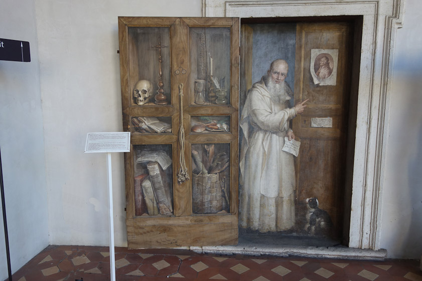 Wall painting from 1855 by Filippo Balbi showing a Carthusian monk, father of Pope Clement IV, who ordered construction of the cloister.