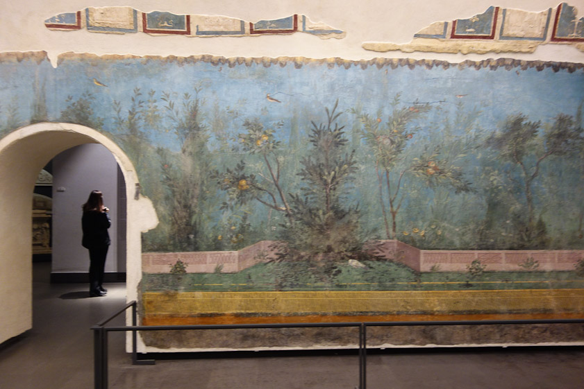 We visited the remarkable frescos removed from a room in the villa of Livia, wife of Augustus when we were fresh.