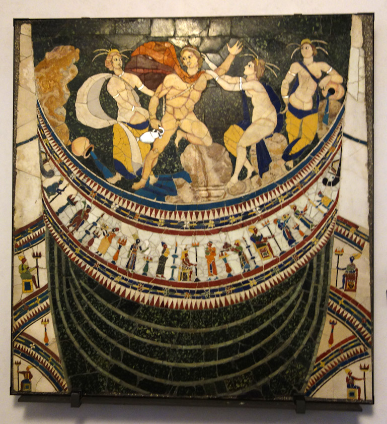 Opus sectile of the abducton of Hylas, lover of Hercules, by the water nympths. First half of 4c AD.