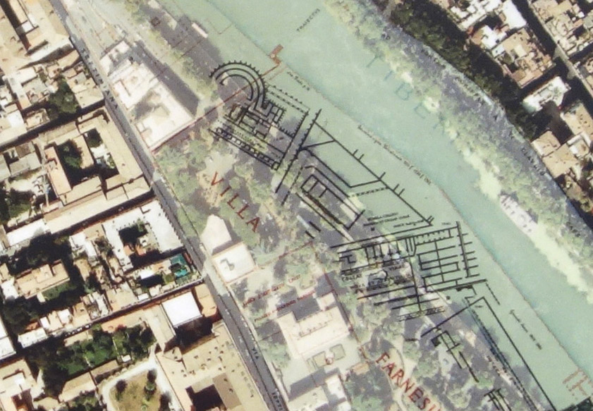 A blowup of the northern part of the excavated area, showing the Villa Farnese.