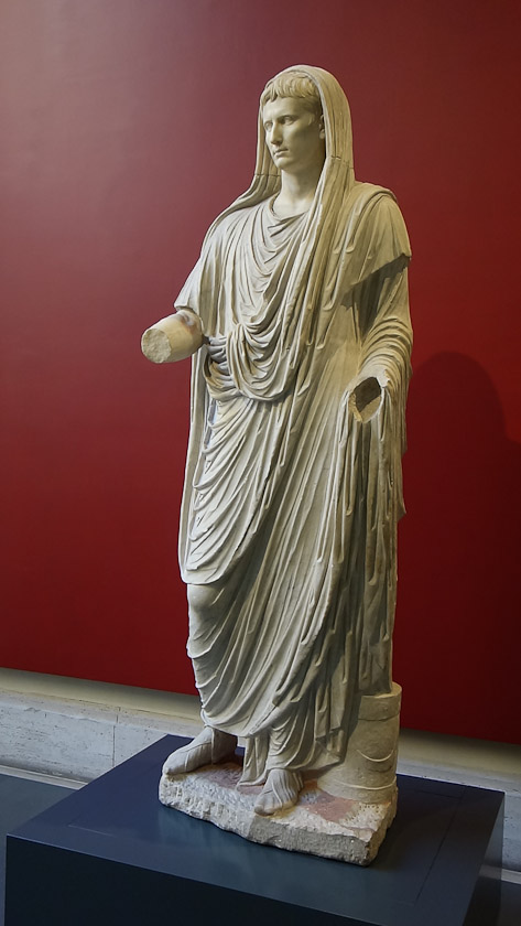 Augustus as Pontifex Maximus, an office he assumed in 12 BC and which remained an imperial prerogative until 4c AD. Late 1c AD.