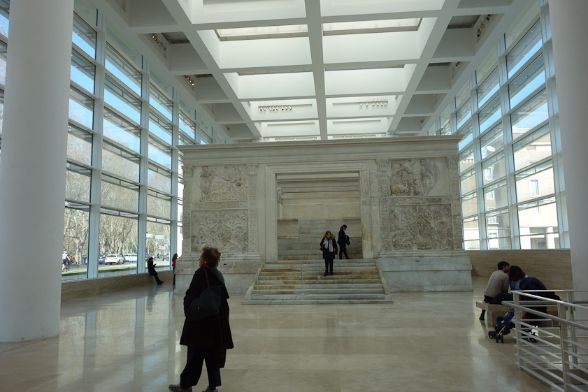 We arrived at the Ara Pacis Augustae about noon. It is a white marble enclosure around an altar that was built 13-9 BC to honor the pacification of Iberia by Augustus.