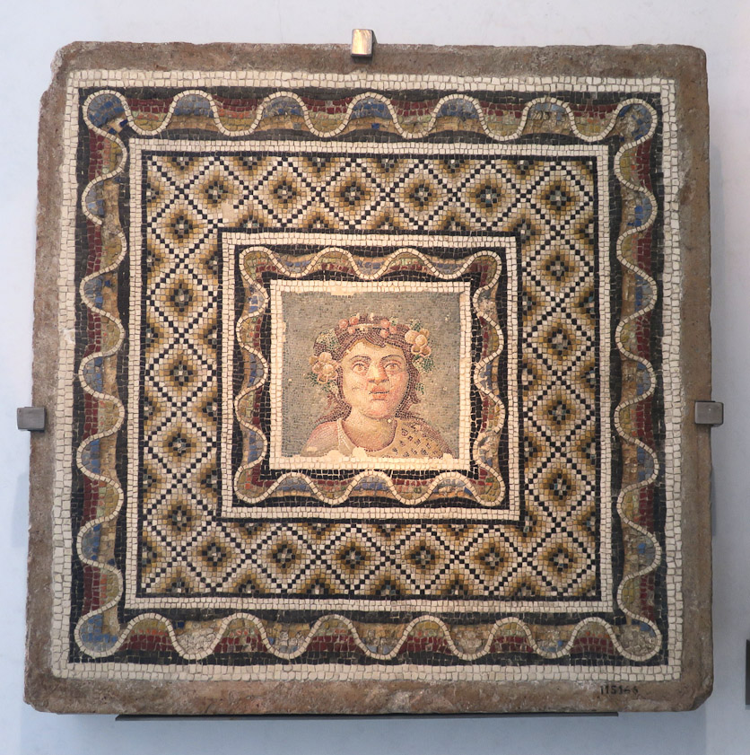 Mosaic pavement with bust of Dionysus. 3c AD